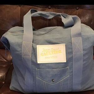 Rare! Jean Paul Gaultier light blue jean zip top tote bag /travel bag NEW!Unisex